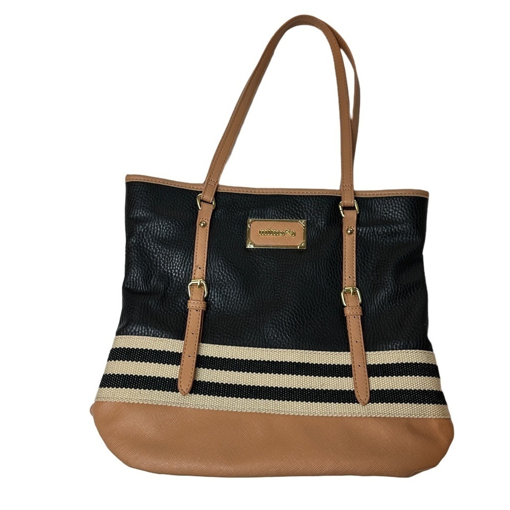 Mimosa Casual Black Tan Striped Shoulder Bag Tote